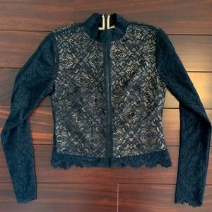 Aritzia Wilfred Adriane Black Lace Mock Neck Top